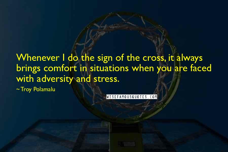 Troy Polamalu Quotes: Whenever I do the sign of the cross, it always brings comfort in situations when you are faced with adversity and stress.