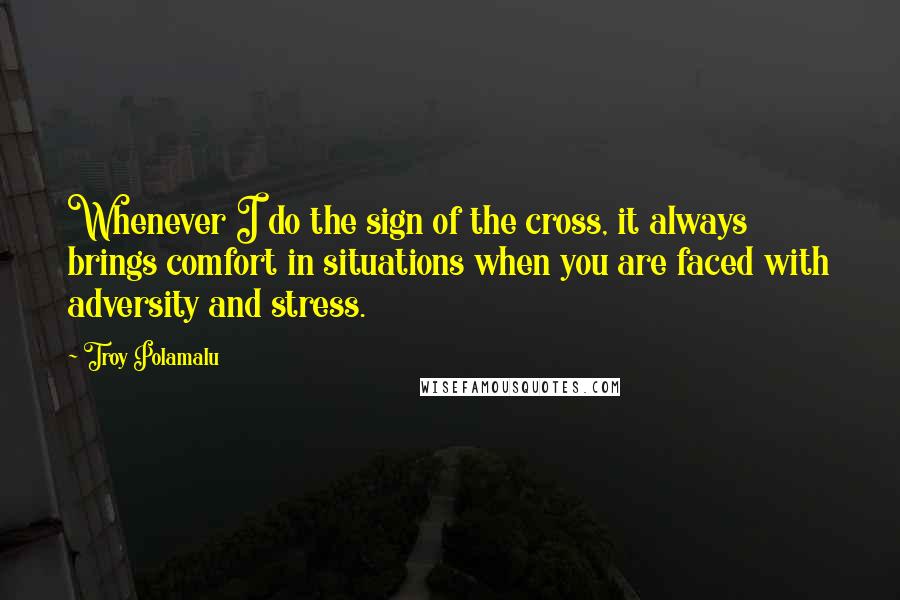 Troy Polamalu Quotes: Whenever I do the sign of the cross, it always brings comfort in situations when you are faced with adversity and stress.