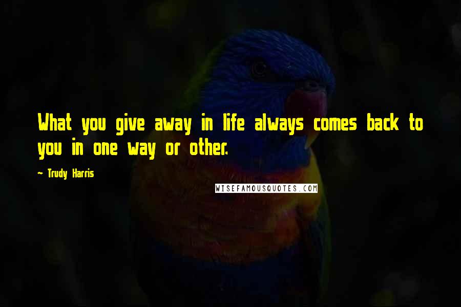 Trudy Harris Quotes: What you give away in life always comes back to you in one way or other.