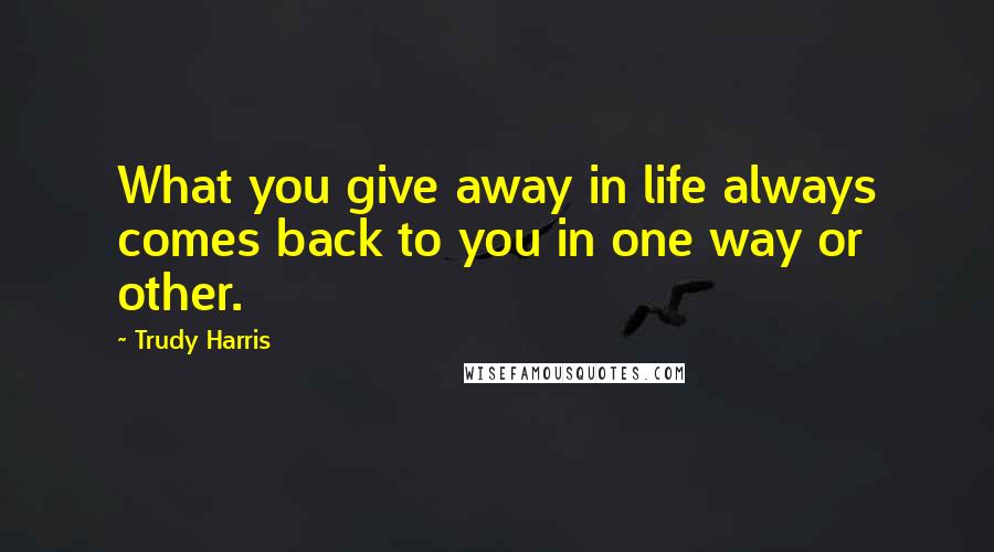 Trudy Harris Quotes: What you give away in life always comes back to you in one way or other.