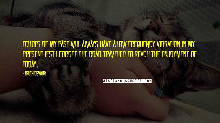 Truth Devour Quotes: Echoes of my past will always have a low frequency vibration in my present lest I forget the road travelled to reach the enjoyment of today.