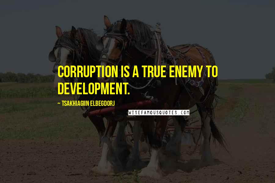 Tsakhiagiin Elbegdorj Quotes: Corruption is a true enemy to development.