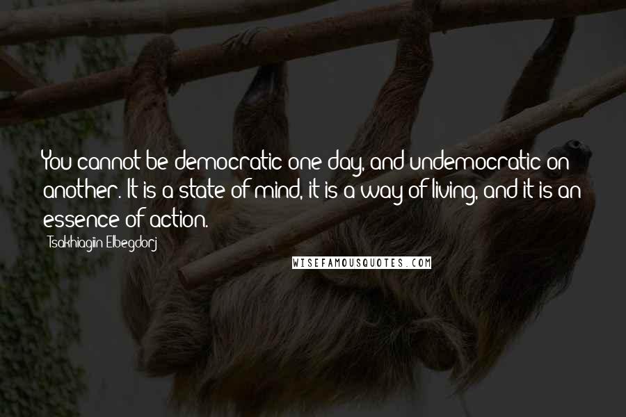 Tsakhiagiin Elbegdorj Quotes: You cannot be democratic one day, and undemocratic on another. It is a state of mind, it is a way of living, and it is an essence of action.