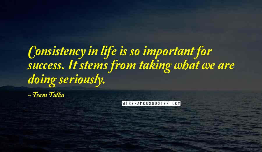 Tsem Tulku Quotes: Consistency in life is so important for success. It stems from taking what we are doing seriously.