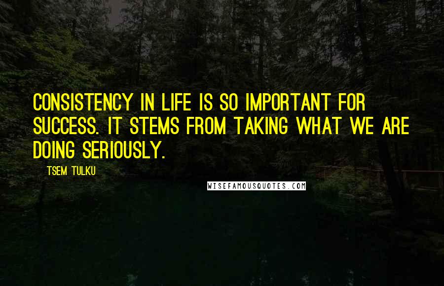 Tsem Tulku Quotes: Consistency in life is so important for success. It stems from taking what we are doing seriously.