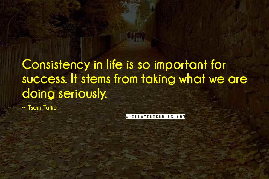 Tsem Tulku Quotes: Consistency in life is so important for success. It stems from taking what we are doing seriously.