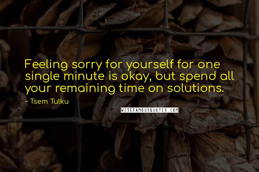 Tsem Tulku Quotes: Feeling sorry for yourself for one single minute is okay, but spend all your remaining time on solutions.