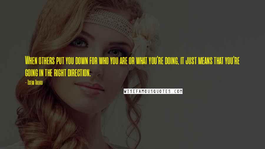 Tsem Tulku Quotes: When others put you down for who you are or what you're doing, it just means that you're going in the right direction.