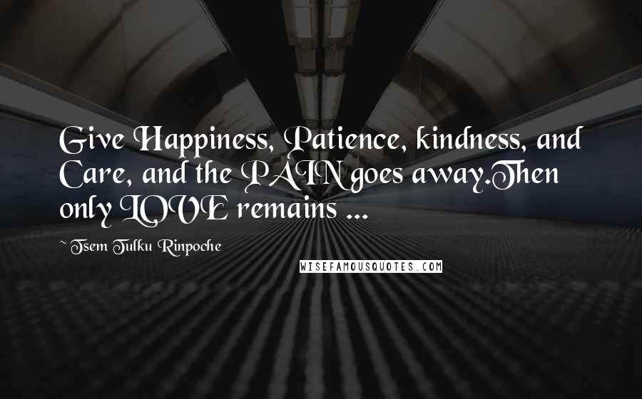 Tsem Tulku Rinpoche Quotes: Give Happiness, Patience, kindness, and Care, and the PAIN goes away.Then only LOVE remains ...