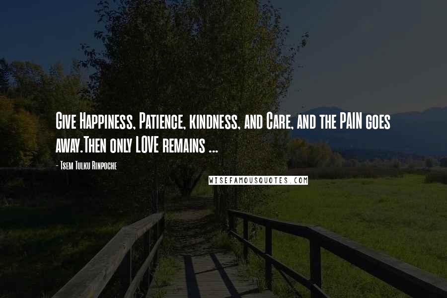 Tsem Tulku Rinpoche Quotes: Give Happiness, Patience, kindness, and Care, and the PAIN goes away.Then only LOVE remains ...