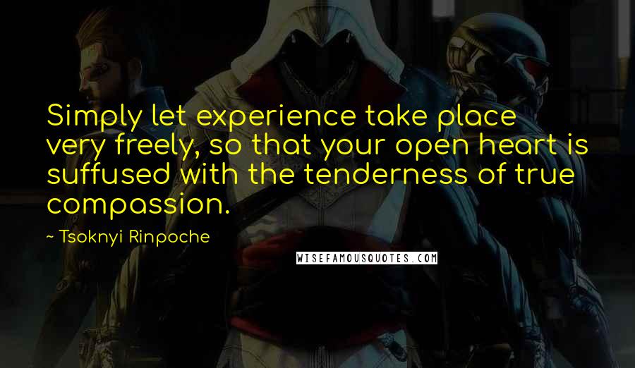 Tsoknyi Rinpoche Quotes: Simply let experience take place very freely, so that your open heart is suffused with the tenderness of true compassion.