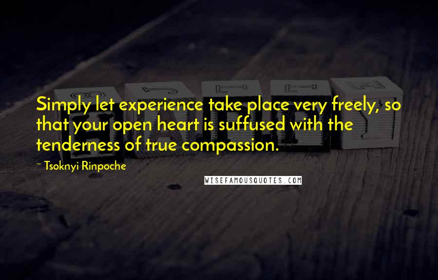 Tsoknyi Rinpoche Quotes: Simply let experience take place very freely, so that your open heart is suffused with the tenderness of true compassion.