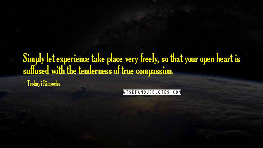 Tsoknyi Rinpoche Quotes: Simply let experience take place very freely, so that your open heart is suffused with the tenderness of true compassion.