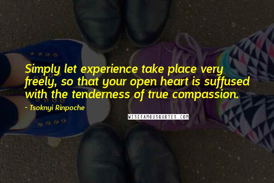 Tsoknyi Rinpoche Quotes: Simply let experience take place very freely, so that your open heart is suffused with the tenderness of true compassion.