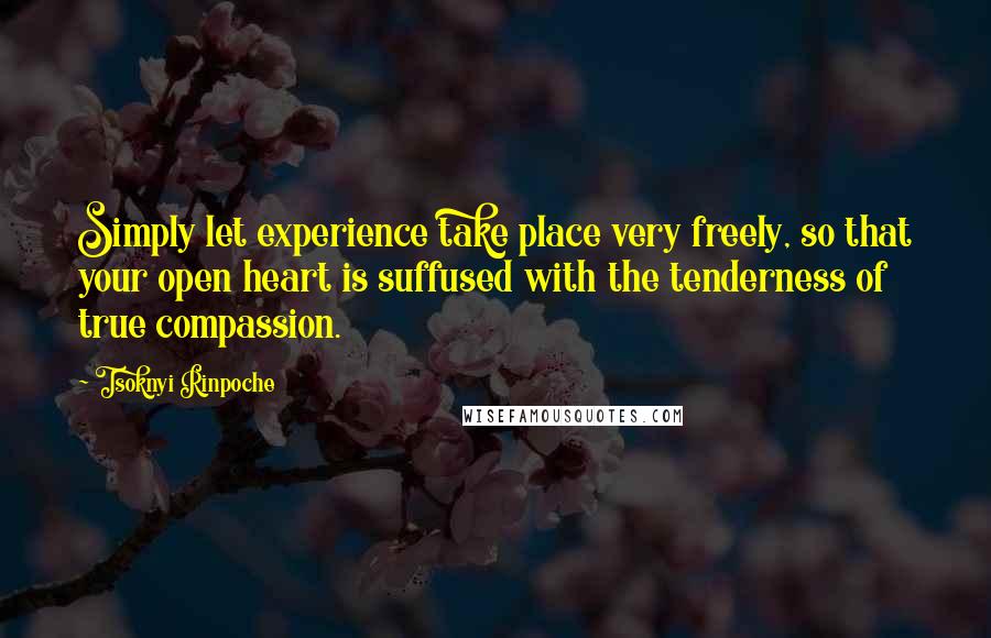 Tsoknyi Rinpoche Quotes: Simply let experience take place very freely, so that your open heart is suffused with the tenderness of true compassion.