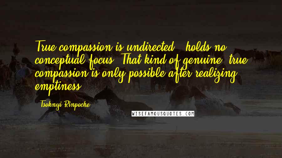 Tsoknyi Rinpoche Quotes: True compassion is undirected & holds no conceptual focus. That kind of genuine, true compassion is only possible after realizing emptiness.