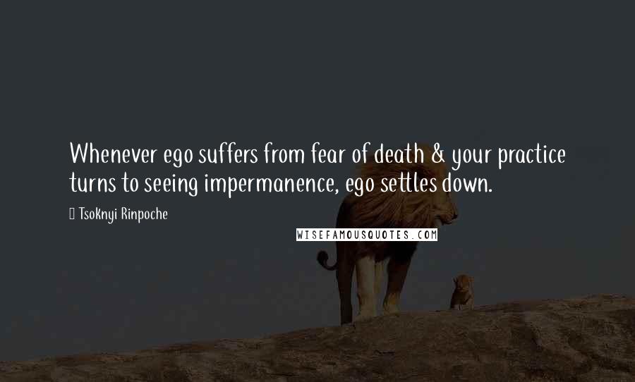 Tsoknyi Rinpoche Quotes: Whenever ego suffers from fear of death & your practice turns to seeing impermanence, ego settles down.