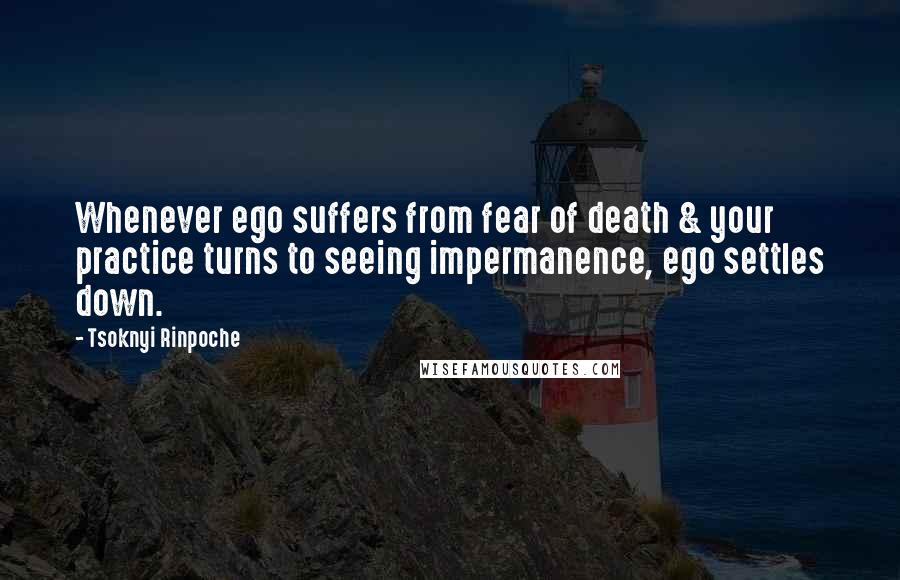 Tsoknyi Rinpoche Quotes: Whenever ego suffers from fear of death & your practice turns to seeing impermanence, ego settles down.