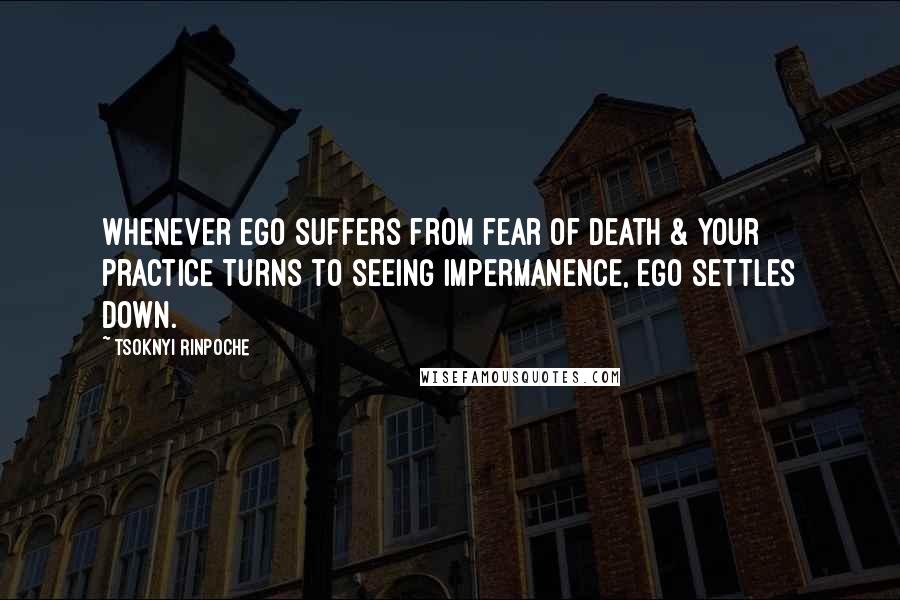 Tsoknyi Rinpoche Quotes: Whenever ego suffers from fear of death & your practice turns to seeing impermanence, ego settles down.