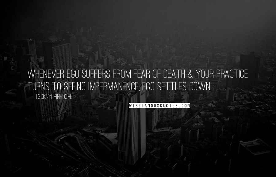 Tsoknyi Rinpoche Quotes: Whenever ego suffers from fear of death & your practice turns to seeing impermanence, ego settles down.