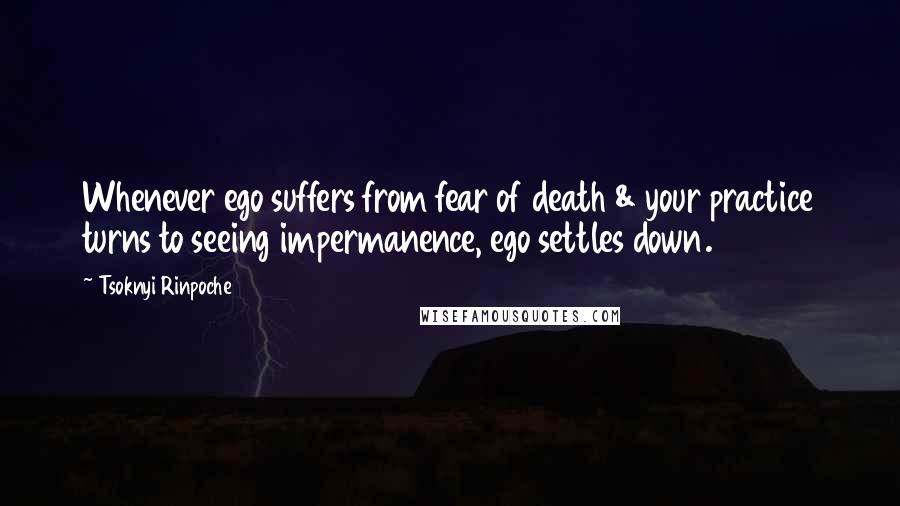 Tsoknyi Rinpoche Quotes: Whenever ego suffers from fear of death & your practice turns to seeing impermanence, ego settles down.