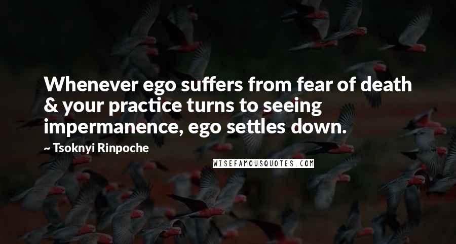Tsoknyi Rinpoche Quotes: Whenever ego suffers from fear of death & your practice turns to seeing impermanence, ego settles down.