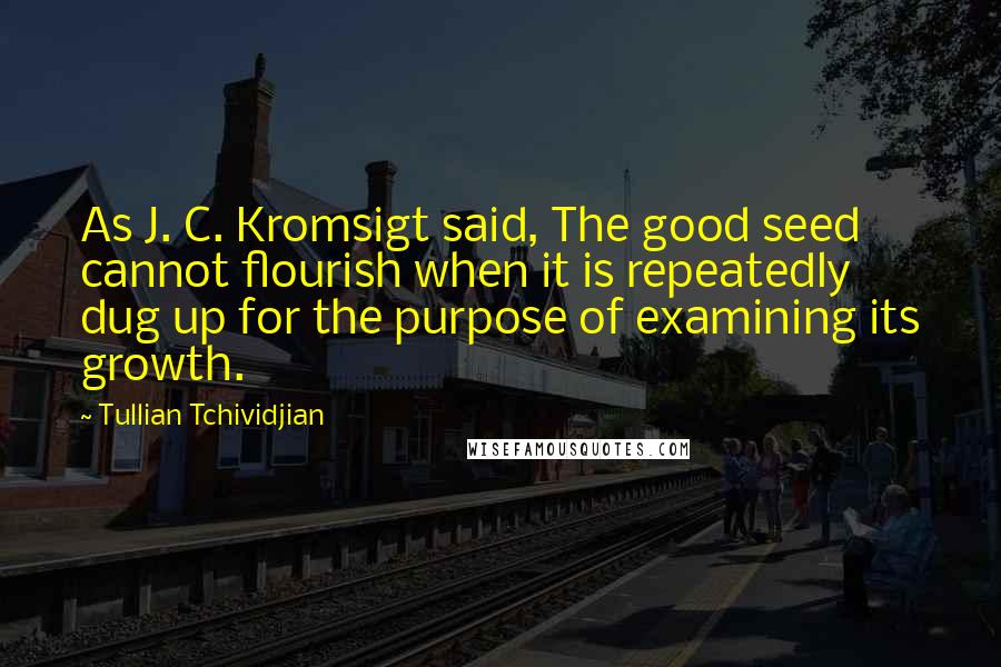 Tullian Tchividjian Quotes: As J. C. Kromsigt said, The good seed cannot flourish when it is repeatedly dug up for the purpose of examining its growth.