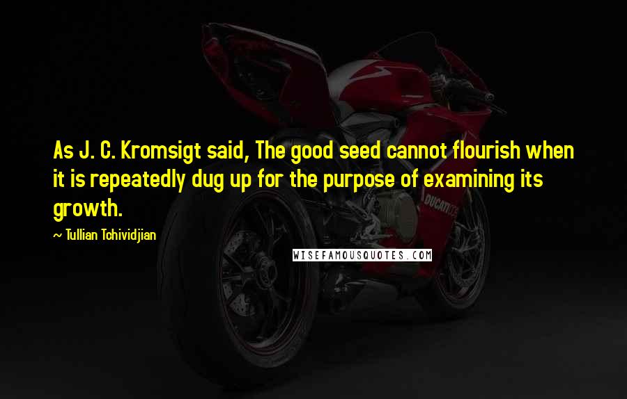 Tullian Tchividjian Quotes: As J. C. Kromsigt said, The good seed cannot flourish when it is repeatedly dug up for the purpose of examining its growth.