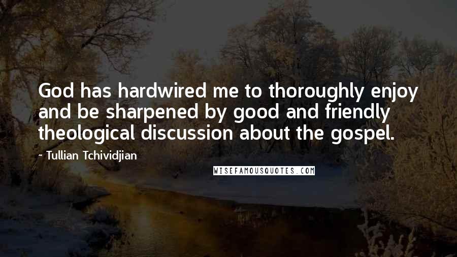 Tullian Tchividjian Quotes: God has hardwired me to thoroughly enjoy and be sharpened by good and friendly theological discussion about the gospel.