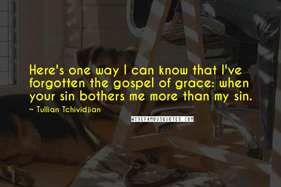 Tullian Tchividjian Quotes: Here's one way I can know that I've forgotten the gospel of grace: when your sin bothers me more than my sin.