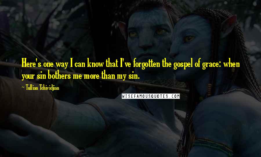 Tullian Tchividjian Quotes: Here's one way I can know that I've forgotten the gospel of grace: when your sin bothers me more than my sin.