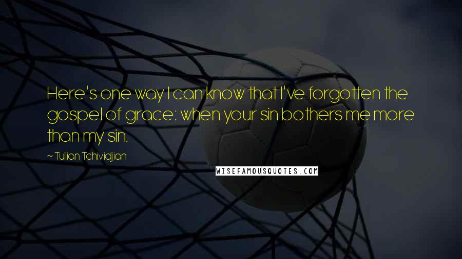 Tullian Tchividjian Quotes: Here's one way I can know that I've forgotten the gospel of grace: when your sin bothers me more than my sin.