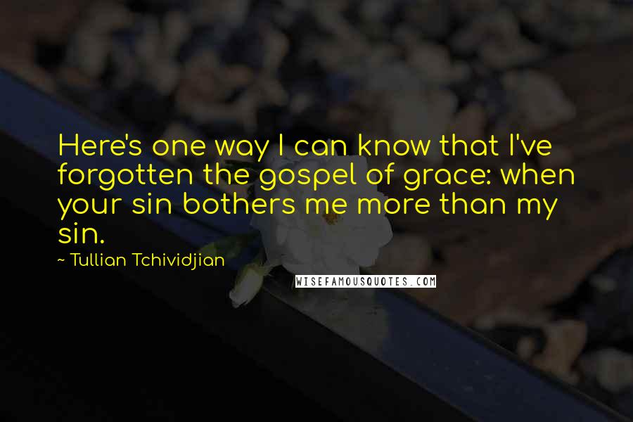 Tullian Tchividjian Quotes: Here's one way I can know that I've forgotten the gospel of grace: when your sin bothers me more than my sin.