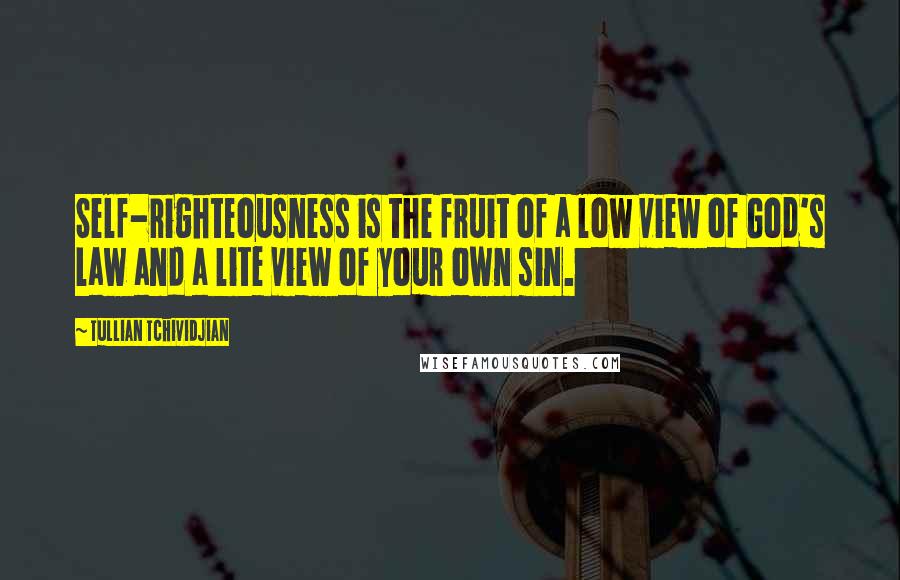 Tullian Tchividjian Quotes: Self-righteousness is the fruit of a low view of God's law and a lite view of your own sin.