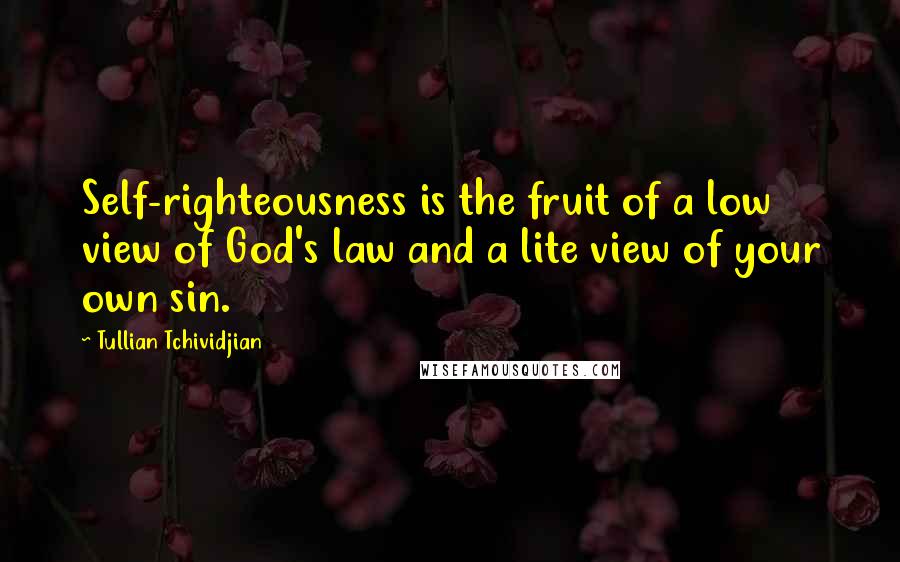 Tullian Tchividjian Quotes: Self-righteousness is the fruit of a low view of God's law and a lite view of your own sin.