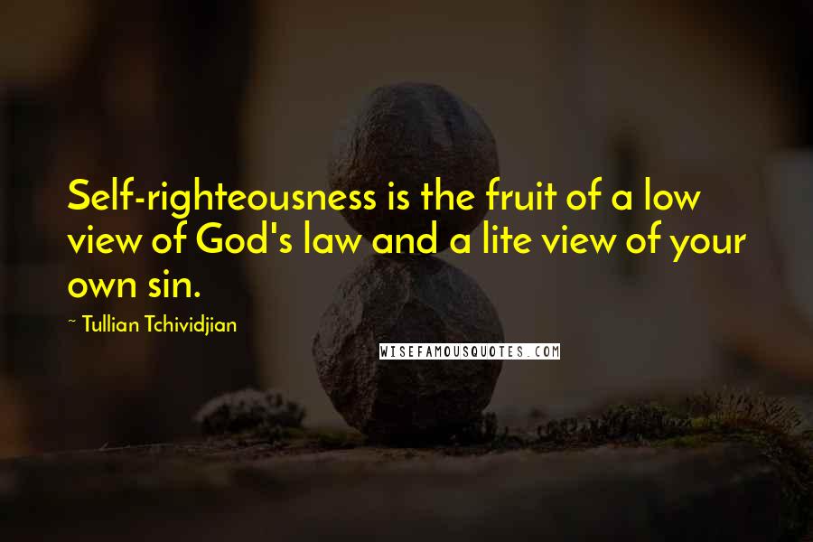 Tullian Tchividjian Quotes: Self-righteousness is the fruit of a low view of God's law and a lite view of your own sin.