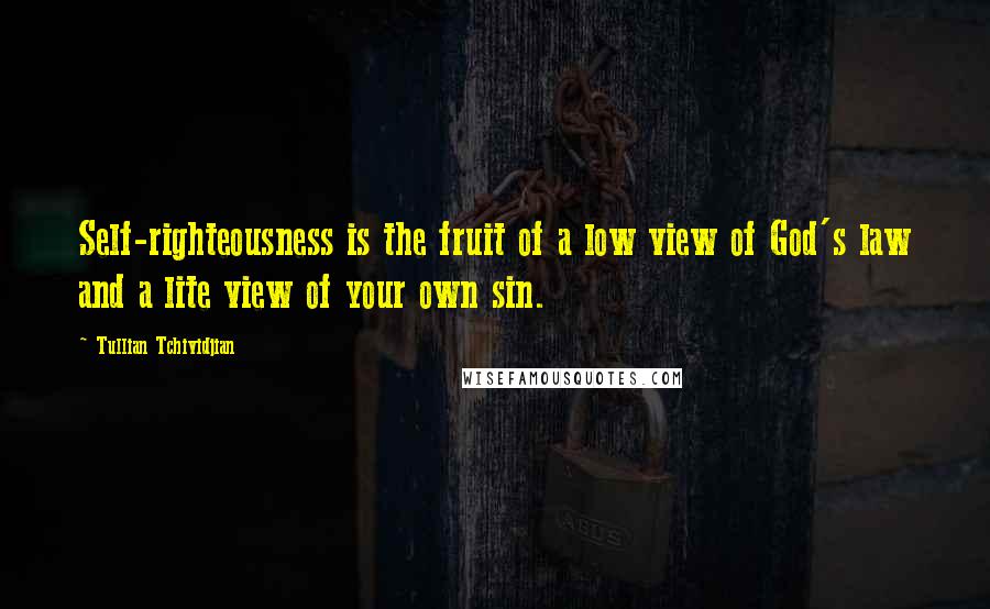 Tullian Tchividjian Quotes: Self-righteousness is the fruit of a low view of God's law and a lite view of your own sin.