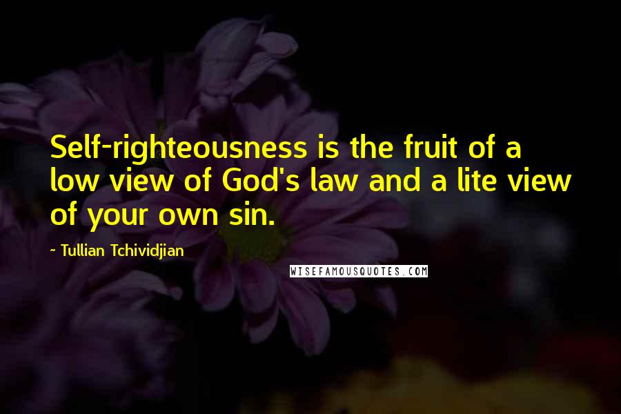 Tullian Tchividjian Quotes: Self-righteousness is the fruit of a low view of God's law and a lite view of your own sin.
