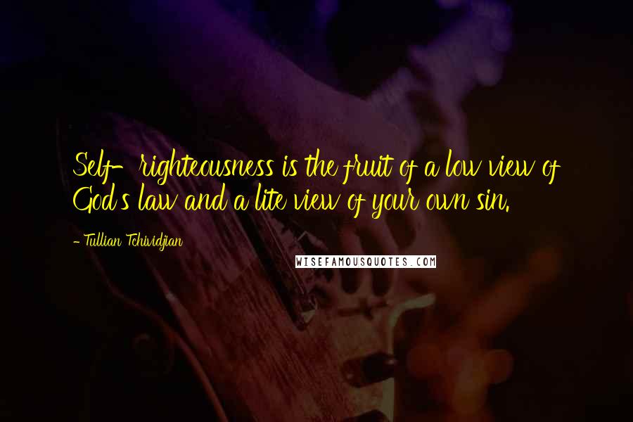 Tullian Tchividjian Quotes: Self-righteousness is the fruit of a low view of God's law and a lite view of your own sin.