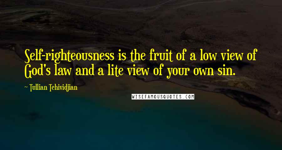 Tullian Tchividjian Quotes: Self-righteousness is the fruit of a low view of God's law and a lite view of your own sin.