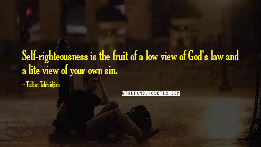Tullian Tchividjian Quotes: Self-righteousness is the fruit of a low view of God's law and a lite view of your own sin.