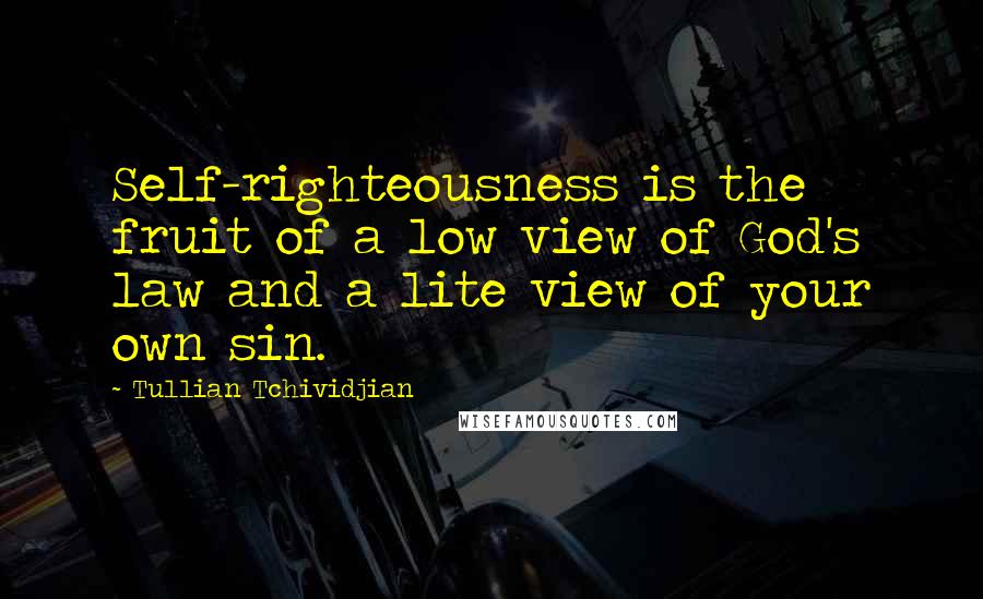 Tullian Tchividjian Quotes: Self-righteousness is the fruit of a low view of God's law and a lite view of your own sin.