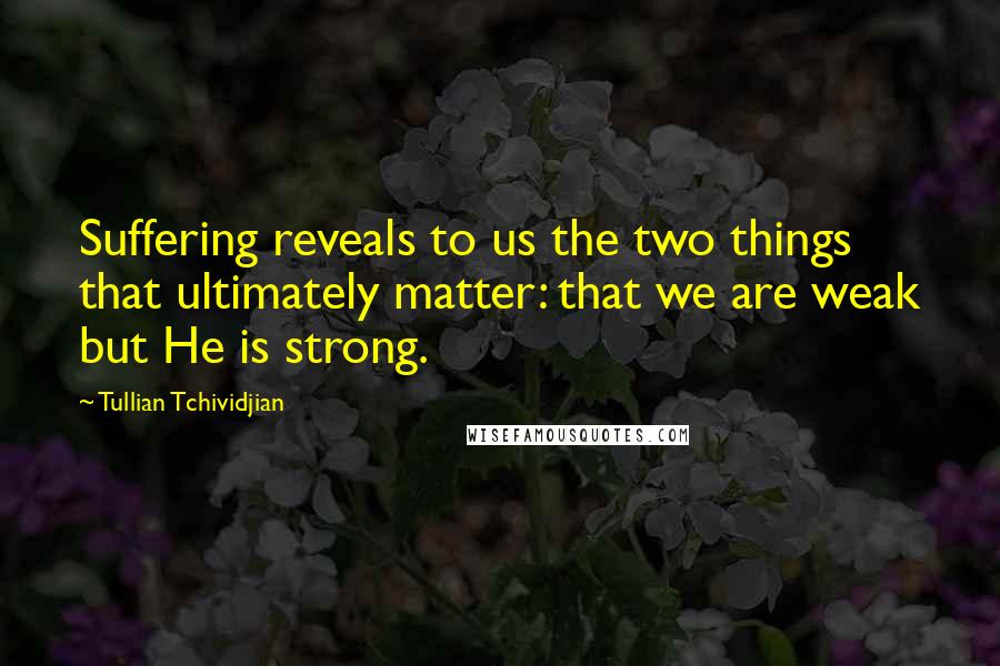 Tullian Tchividjian Quotes: Suffering reveals to us the two things that ultimately matter: that we are weak but He is strong.