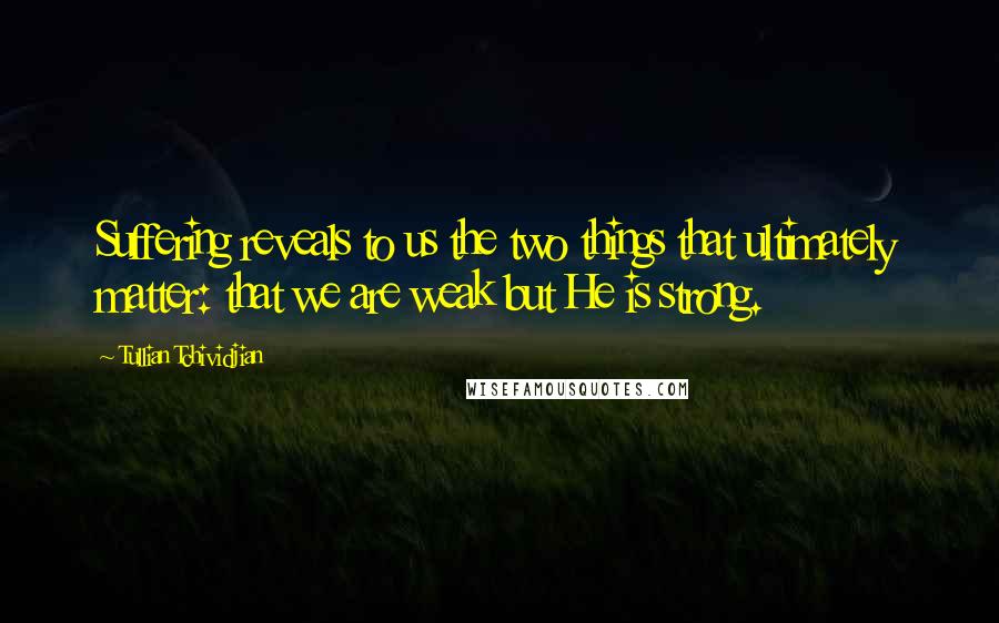 Tullian Tchividjian Quotes: Suffering reveals to us the two things that ultimately matter: that we are weak but He is strong.