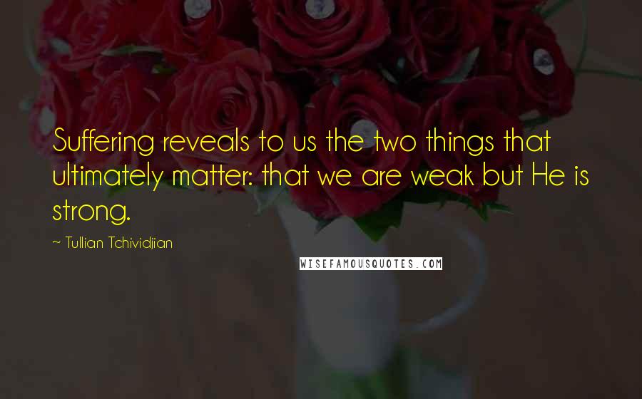 Tullian Tchividjian Quotes: Suffering reveals to us the two things that ultimately matter: that we are weak but He is strong.