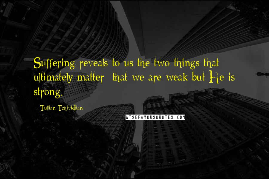 Tullian Tchividjian Quotes: Suffering reveals to us the two things that ultimately matter: that we are weak but He is strong.
