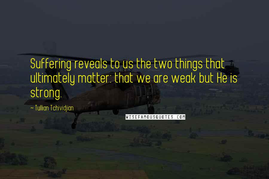 Tullian Tchividjian Quotes: Suffering reveals to us the two things that ultimately matter: that we are weak but He is strong.