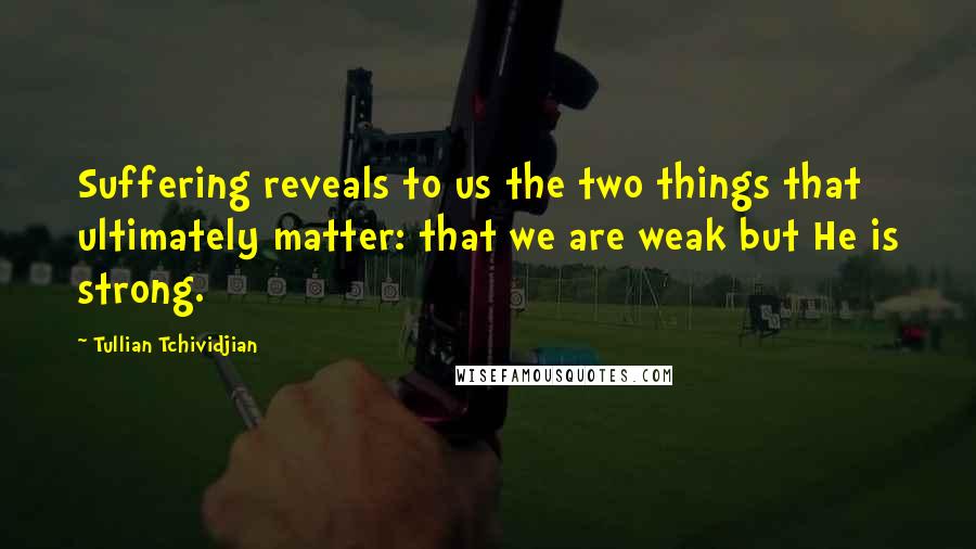 Tullian Tchividjian Quotes: Suffering reveals to us the two things that ultimately matter: that we are weak but He is strong.