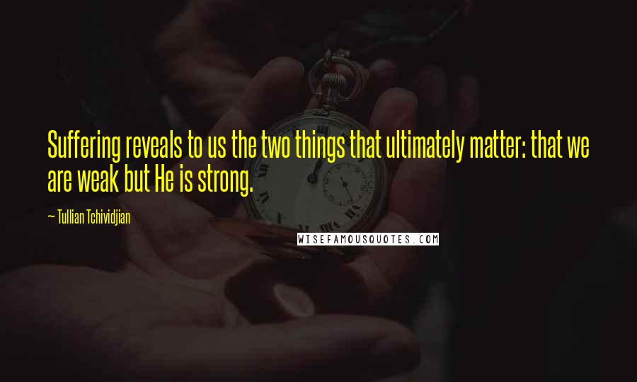 Tullian Tchividjian Quotes: Suffering reveals to us the two things that ultimately matter: that we are weak but He is strong.