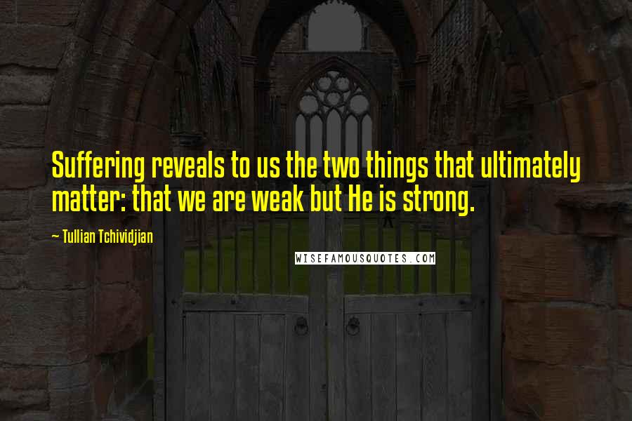 Tullian Tchividjian Quotes: Suffering reveals to us the two things that ultimately matter: that we are weak but He is strong.